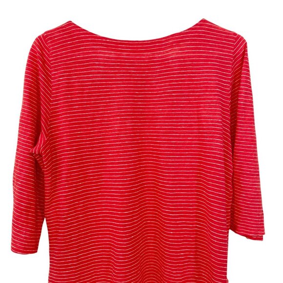 Eileen Fisher Coral Red Dress Size PM Front Pockets 100% Organic Linen‎  Striped - Picture 4 of 6